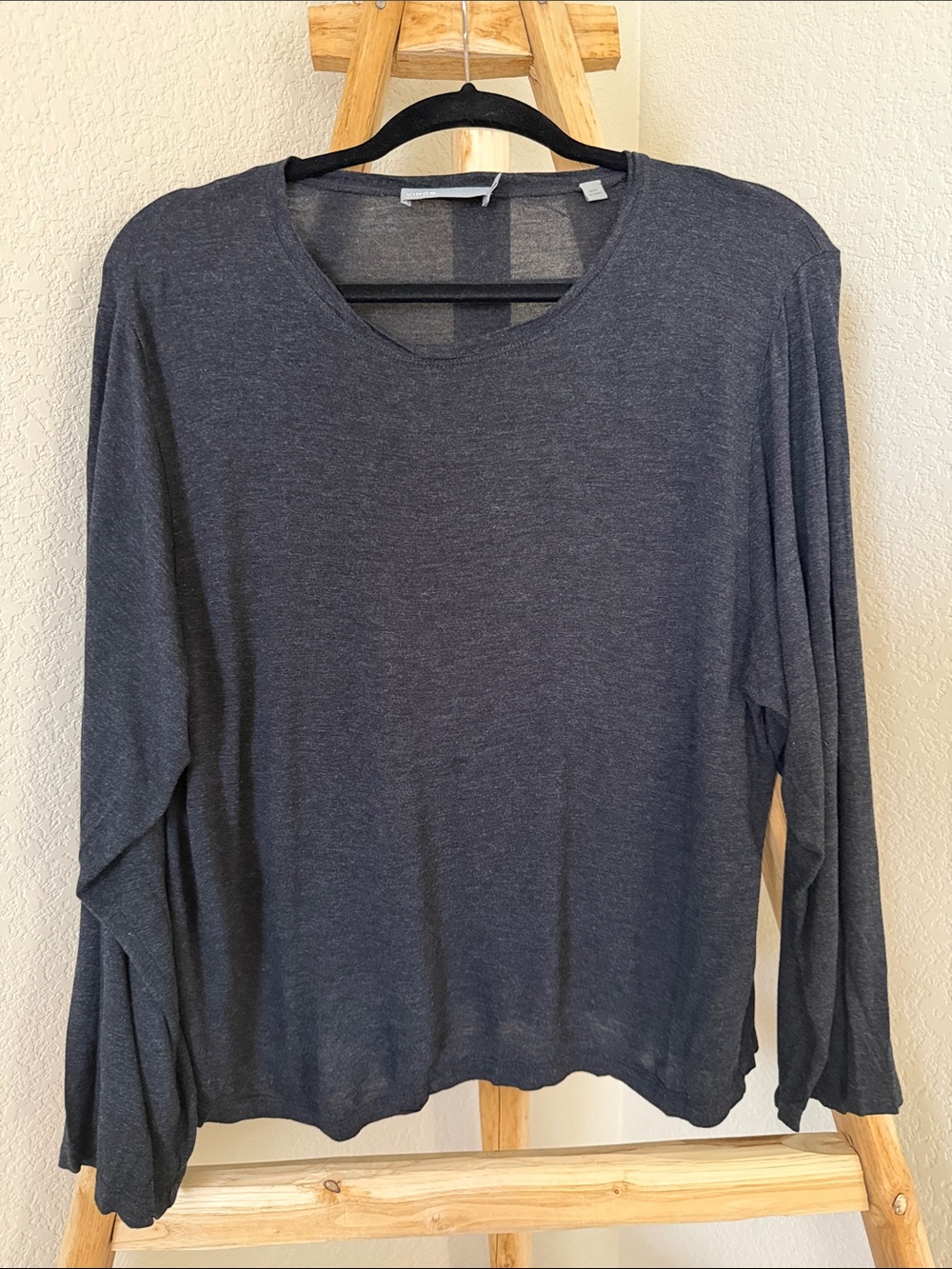 Vince Charcoal Gray Drop Shoulder Long-Sleeve Crew Tee